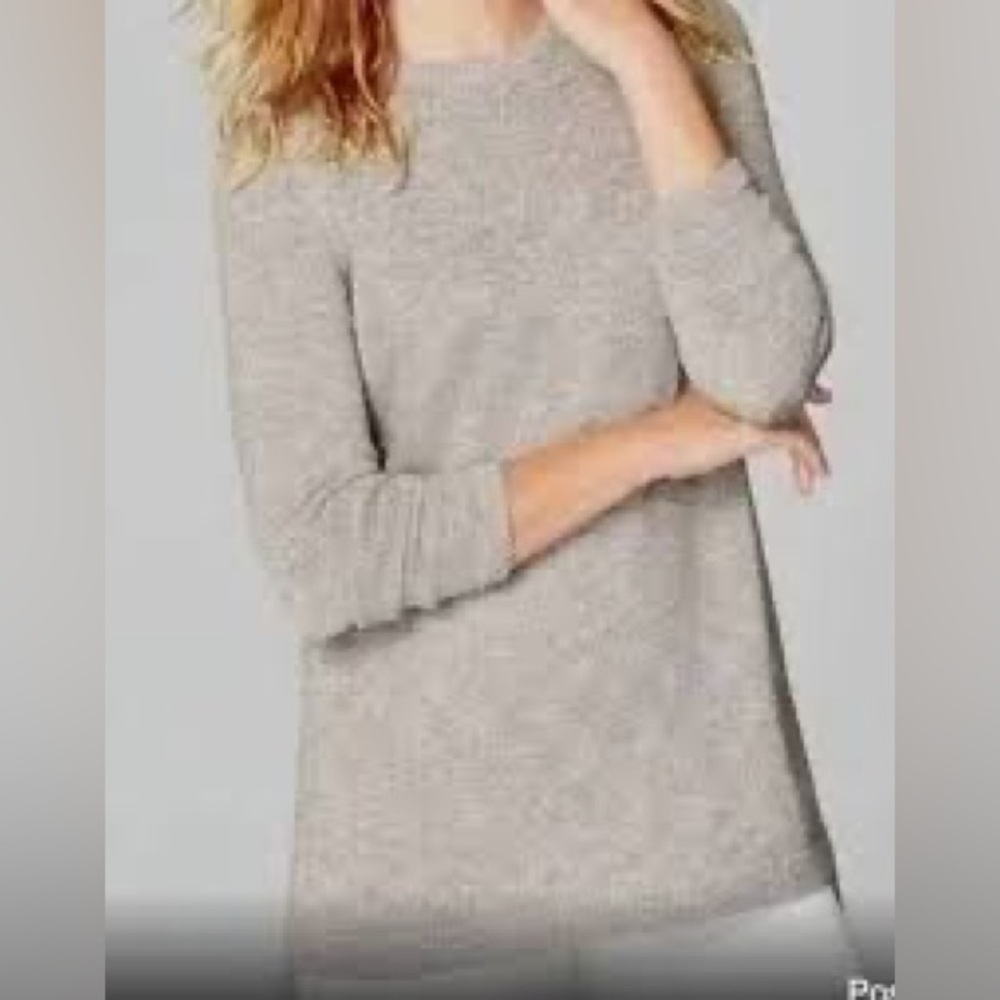 J. Jill shimmering metallic gray/silver crew neck high/low sweater.